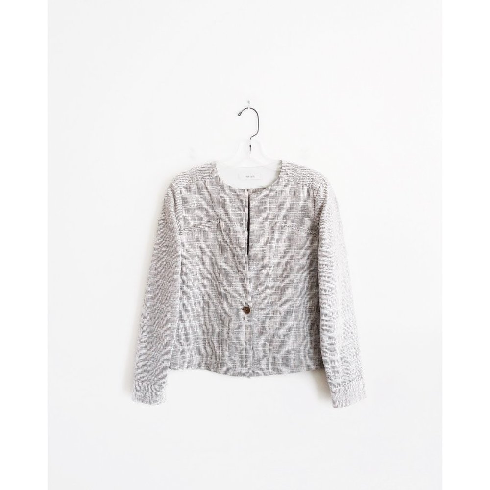 Humanoid White Taupe Stripe Seersucker Blazer XS